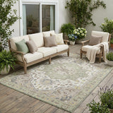 5' X 8' Green And Orange Oriental Washable Indoor Outdoor Area Rug