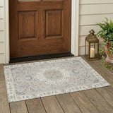 3' X 5' Ivory And Fern Green Oriental Washable Indoor Outdoor Area Rug
