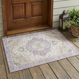 3' X 5' Lavender And Orange Oriental Washable Indoor Outdoor Area Rug