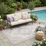 5' X 8' Lavender And Orange Oriental Washable Indoor Outdoor Area Rug