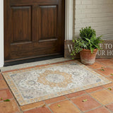 3' X 5' Peach And Gold Oriental Washable Indoor Outdoor Area Rug