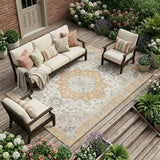 8' X 10' Peach And Gold Oriental Washable Indoor Outdoor Area Rug