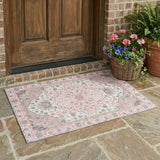 3' X 5' Pink And Gray Oriental Washable Indoor Outdoor Area Rug