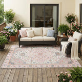 5' X 8' Pink And Gray Oriental Washable Indoor Outdoor Area Rug