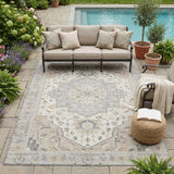 5' X 8' Silver And Fern Green Oriental Washable Indoor Outdoor Area Rug