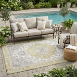 5' X 8' Wheat And Taupe Oriental Washable Indoor Outdoor Area Rug