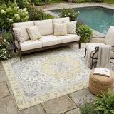 5' X 8' Yellow And Purple Oriental Washable Indoor Outdoor Area Rug