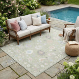 5' X 8' Green And Teal Blue Oriental Washable Indoor Outdoor Area Rug