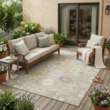 5' X 8' Ivory And Gray Oriental Washable Indoor Outdoor Area Rug