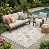 5' X 8' Ivory And Sky Blue Oriental Washable Indoor Outdoor Area Rug