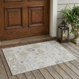 3' X 5' Linen And Fern Green Oriental Washable Indoor Outdoor Area Rug