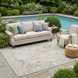 5' X 8' Linen And Fern Green Oriental Washable Indoor Outdoor Area Rug