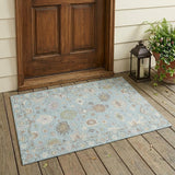 3' X 5' Sky Blue And Copper Oriental Washable Indoor Outdoor Area Rug