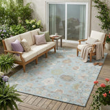5' X 8' Sky Blue And Copper Oriental Washable Indoor Outdoor Area Rug