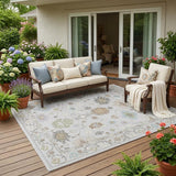 5' X 8' Gray And Gold Oriental Washable Indoor Outdoor Area Rug