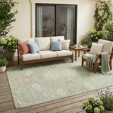 5' X 8' Green And Ivory Oriental Washable Indoor Outdoor Area Rug