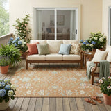5' X 8' Copper And Ivory Oriental Washable Indoor Outdoor Area Rug