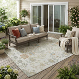 5' X 8' Ivory And Beige Oriental Washable Indoor Outdoor Area Rug