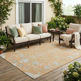 5' X 8' Peach And Ivory Oriental Washable Indoor Outdoor Area Rug