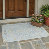 3' X 5' Sky Blue And Ivory Oriental Washable Indoor Outdoor Area Rug