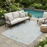 5' X 8' Sky Blue And Ivory Oriental Washable Indoor Outdoor Area Rug