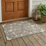 3' X 5' Taupe And Ivory Oriental Washable Indoor Outdoor Area Rug