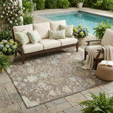 5' X 8' Taupe And Ivory Oriental Washable Indoor Outdoor Area Rug