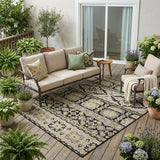 5' X 8' Black And Ivory Tribal Washable Indoor Outdoor Area Rug