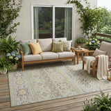 5' X 8' Green And Ivory Tribal Washable Indoor Outdoor Area Rug