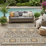 5' X 8' Gray And Ivory Tribal Washable Indoor Outdoor Area Rug