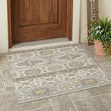 3' X 5' Ivory And Silver Tribal Washable Indoor Outdoor Area Rug