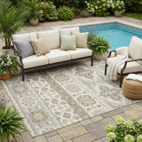 5' X 8' Ivory And Silver Tribal Washable Indoor Outdoor Area Rug