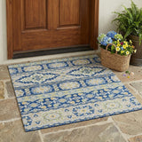 3' X 5' Navy Blue And Beige Tribal Washable Indoor Outdoor Area Rug