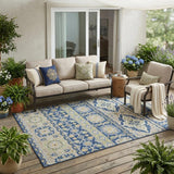 5' X 8' Navy Blue And Beige Tribal Washable Indoor Outdoor Area Rug