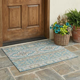3' X 5' Teal Blue And Green Tribal Washable Indoor Outdoor Area Rug