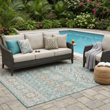 5' X 8' Teal Blue And Green Tribal Washable Indoor Outdoor Area Rug