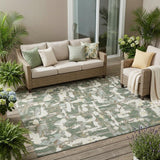 5' X 8' Green And Beige Abstract Washable Indoor Outdoor Area Rug
