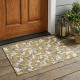 3' X 5' Gold And Ivory Abstract Washable Indoor Outdoor Area Rug