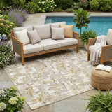5' X 8' Ivory And Beige Abstract Washable Indoor Outdoor Area Rug