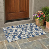 3' X 5' Navy Blue And Beige Abstract Washable Indoor Outdoor Area Rug