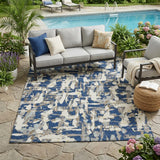 5' X 8' Navy Blue And Beige Abstract Washable Indoor Outdoor Area Rug