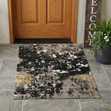 3' X 5' Black And Silver Abstract Washable Indoor Outdoor Area Rug