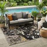 5' X 8' Black And Silver Abstract Washable Indoor Outdoor Area Rug