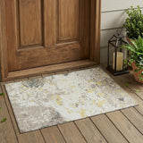 3' X 5' Ivory And Beige Abstract Washable Indoor Outdoor Area Rug