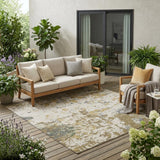 5' X 8' Linen And Ivory Abstract Washable Indoor Outdoor Area Rug