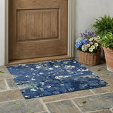 3' X 5' Navy Blue And Fern Green Abstract Washable Indoor Outdoor Area Rug