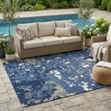 5' X 8' Navy Blue And Fern Green Abstract Washable Indoor Outdoor Area Rug
