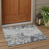 3' X 5' Pewter And Ivory Abstract Washable Indoor Outdoor Area Rug