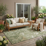 5' X 8' Sage And Beige Abstract Washable Indoor Outdoor Area Rug