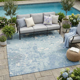 5' X 8' Sky Blue And Beige Abstract Washable Indoor Outdoor Area Rug